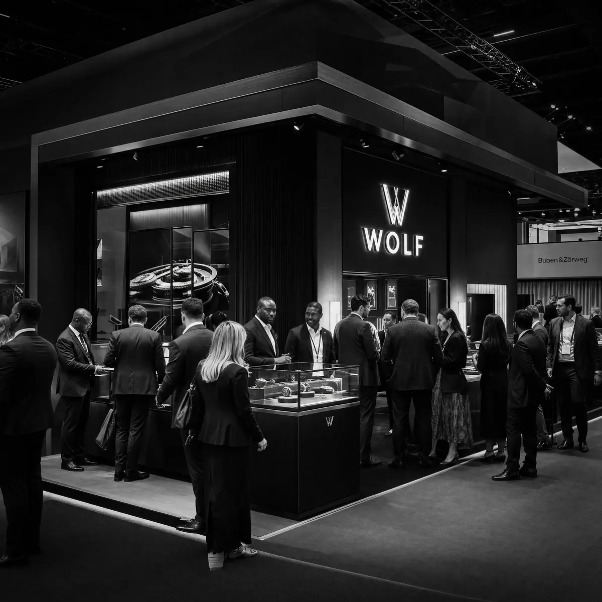 Heritage display — full booth with brand sign and queue